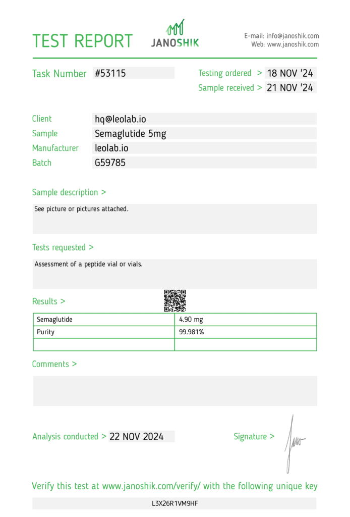 Semaglutide 5mg purity test by Janoshik